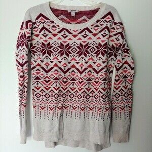 Arizona Cream & Maroon Fair Isle Sweater Size Medium